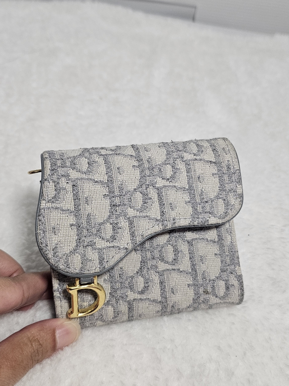 Designer-Inspired Gray Patterned Women's Wallet with Gold Accent